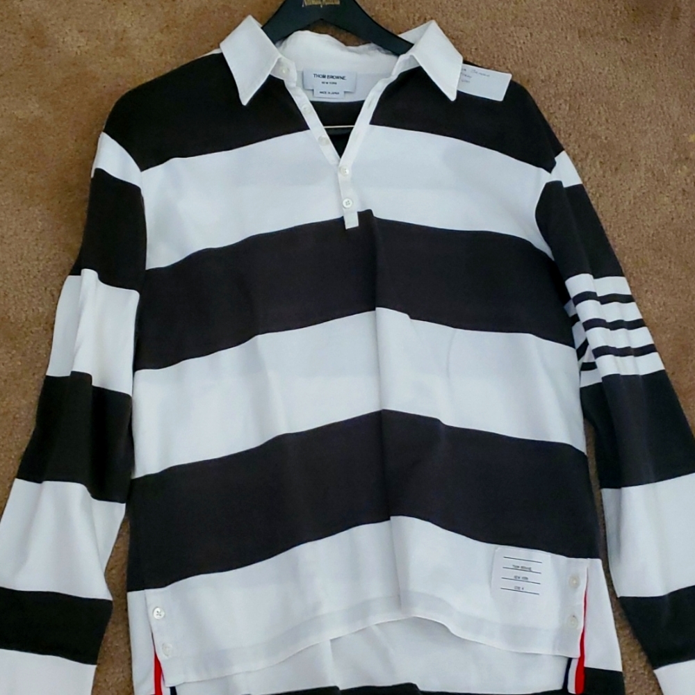 Green white striped collar THOM BROWNE Pull over Jersey